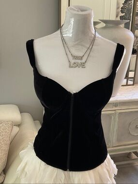 Just One Classic Black Velvet Zip-Front Bustier